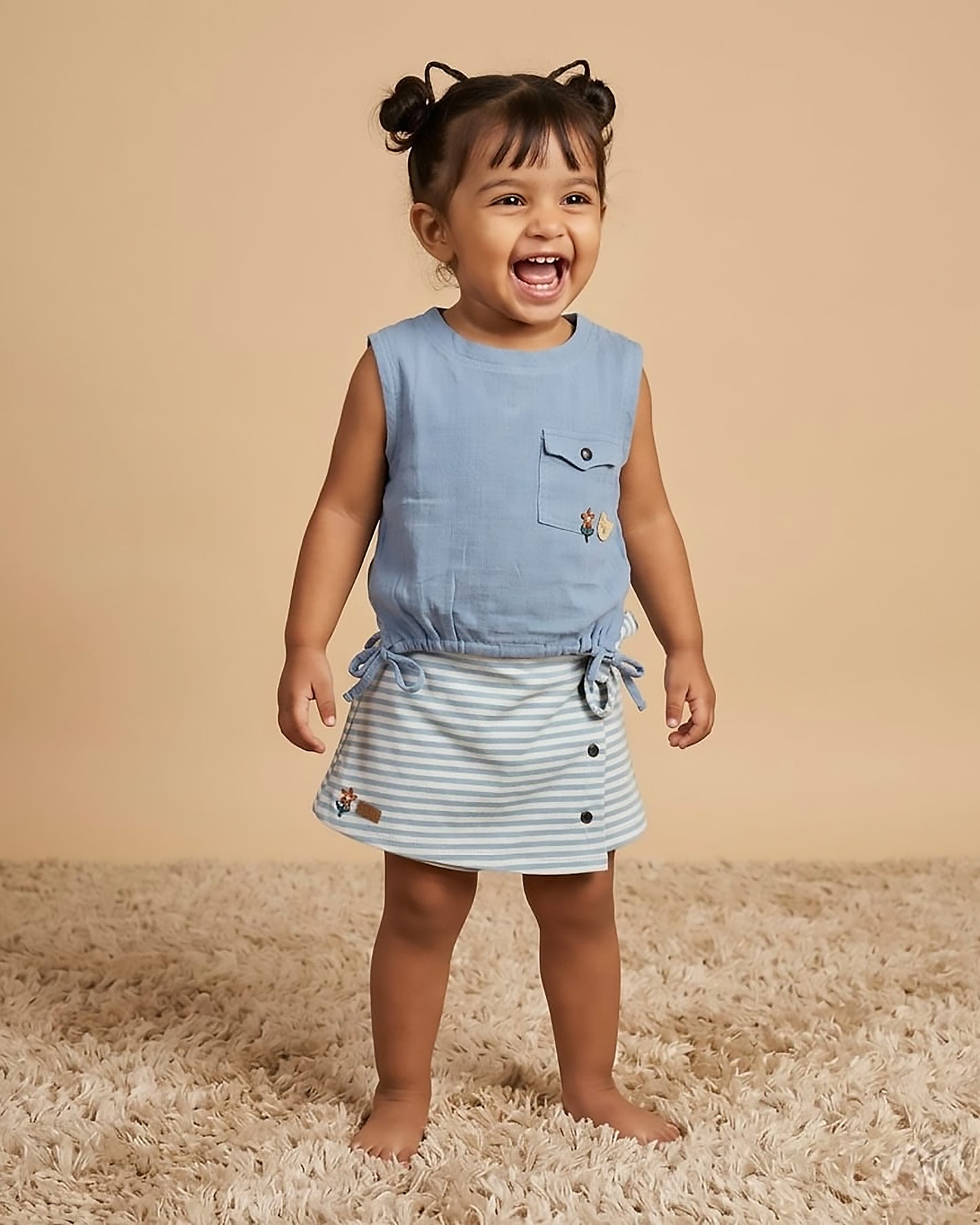 Crinkled Muslin Top with Designer Shorts Set