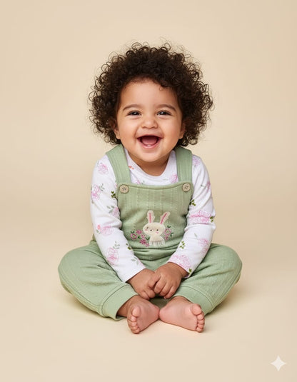 Knitted Printed T-Shirt With Dungaree Applique Embroidery