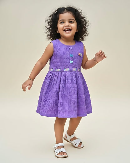 Crinkled Frock with Butterfly Button & Belt Detail