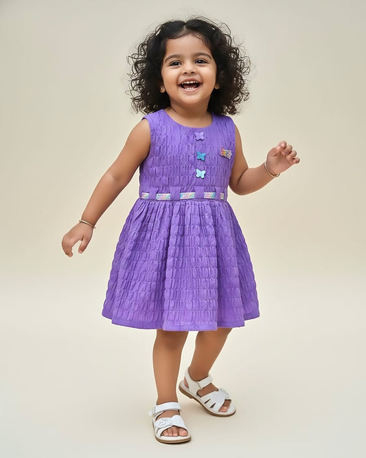 Crinkled Frock with Butterfly Button & Belt Detail