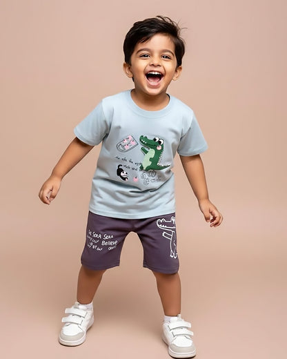 Croco Applique T-Shirt & Shorts Co-Ord Set
