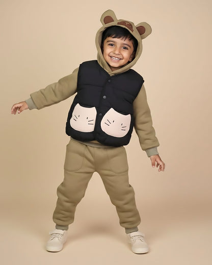 Fleeced Hoodie Co-Ord with Puffer Jacket