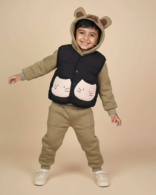 Fleeced Hoodie Co-Ord with Puffer Jacket