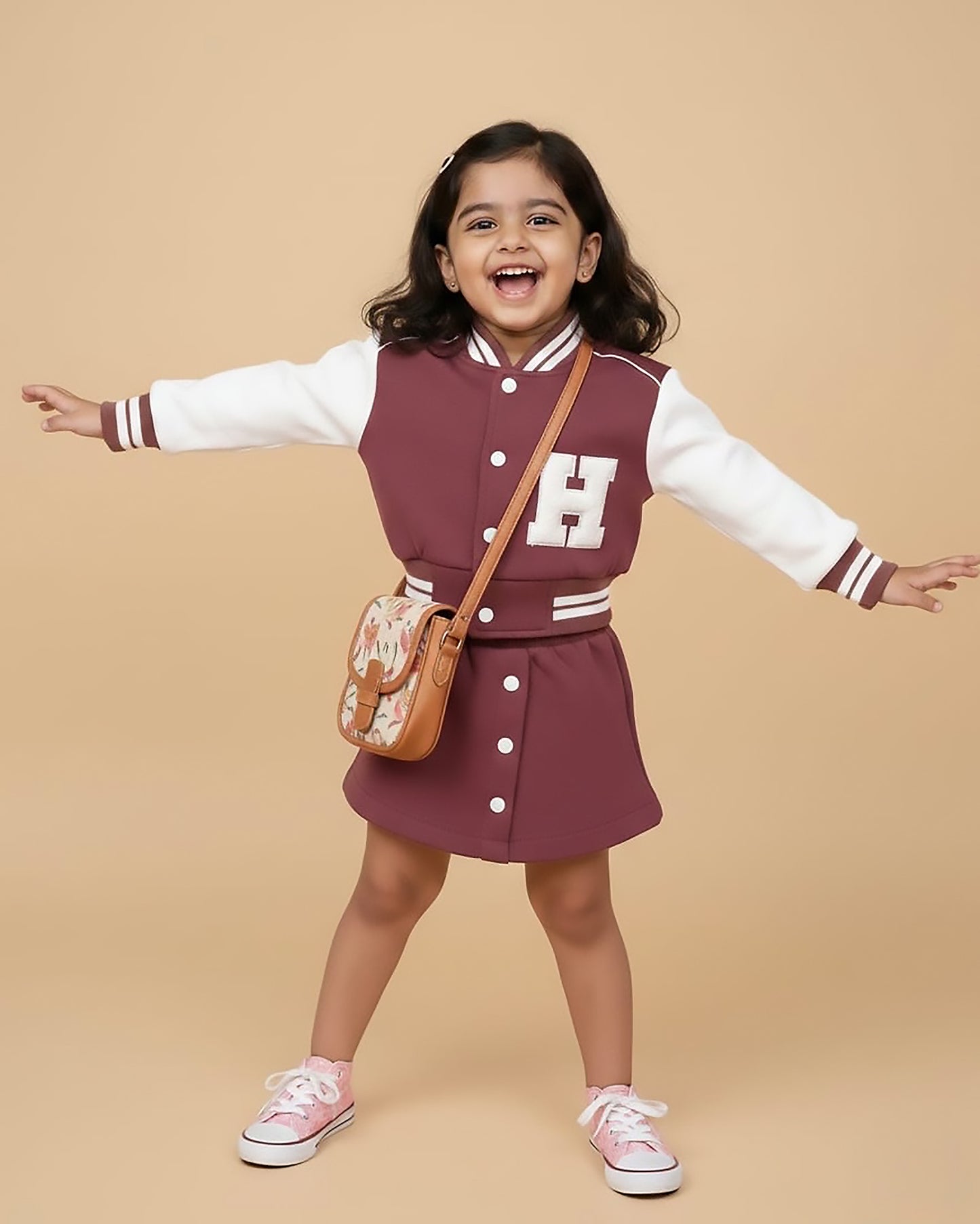 H Appliqued Fleeced Jacket & Skirt Co-ord