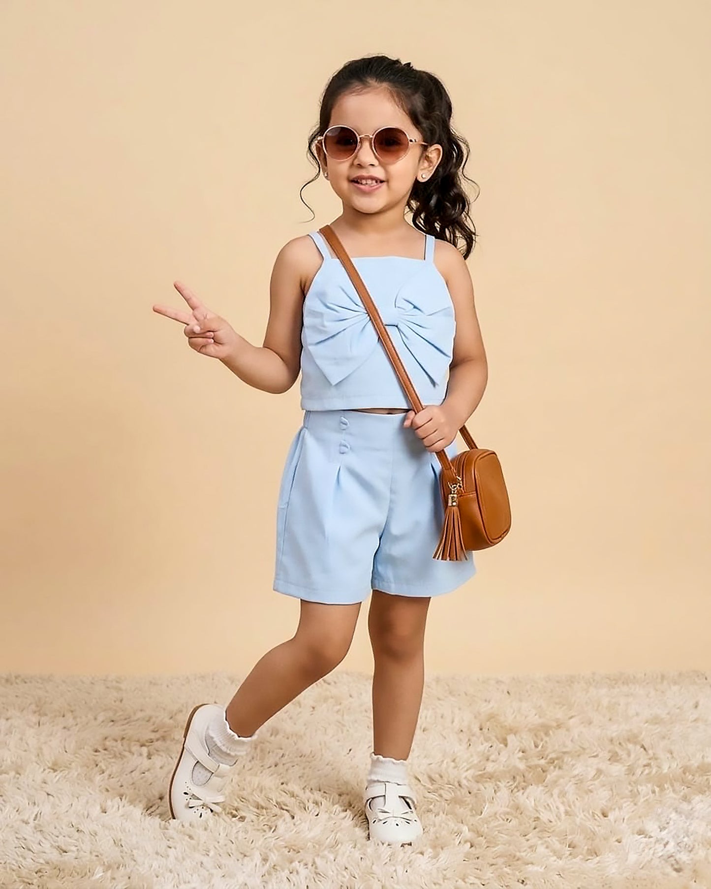 Spaghetti Top with Big Bow Detail & Shorts Set