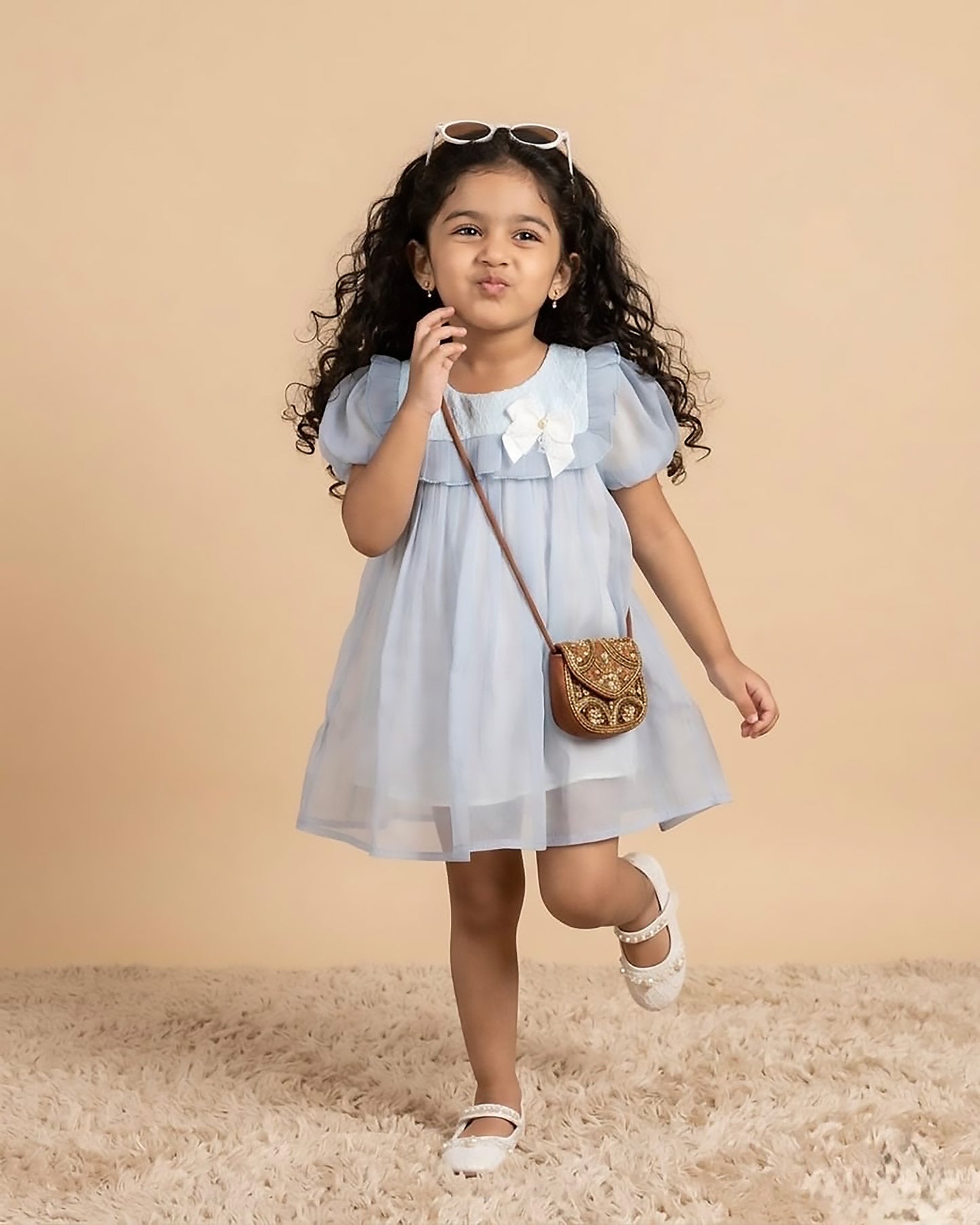 Organza Flare Casual Dress with Cotton Lining & Bow Detail