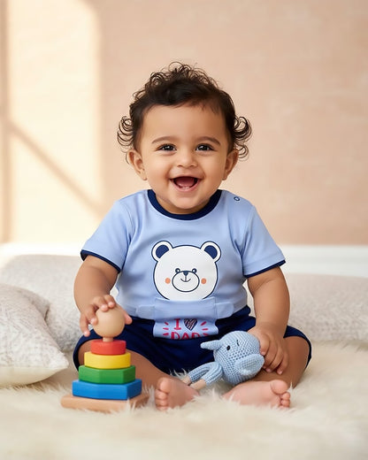 Half Sleeves Teddy Face Printed Romper