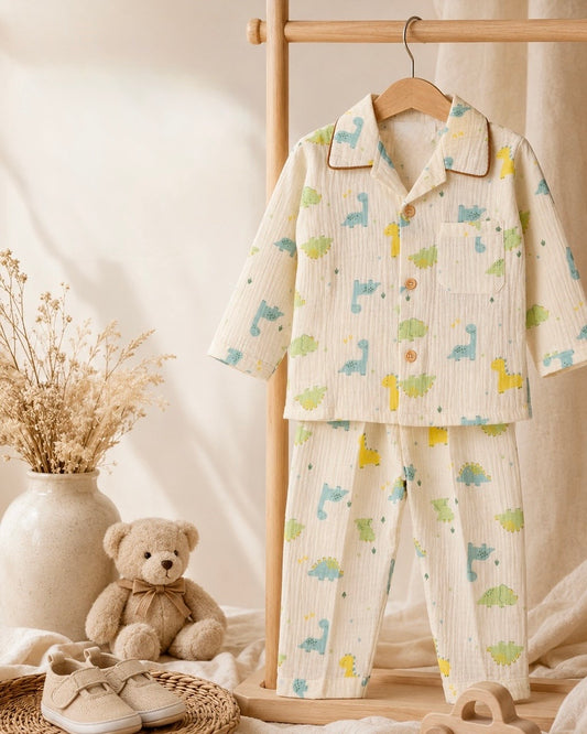 Little Dinos Printed Muslin Night Suit