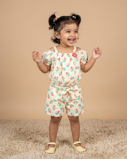 Girls Floral Print Blouse and Shorts Set