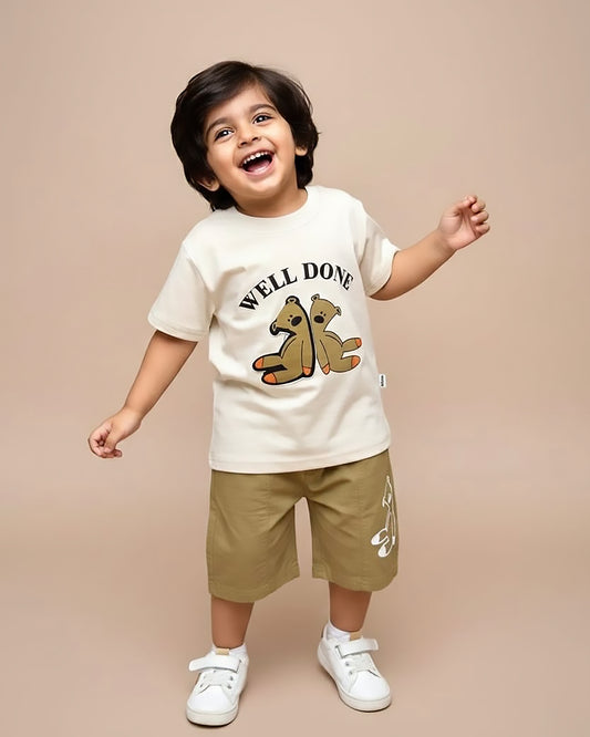 Mr.Bean Teddy Applique T-Shirt & Shorts Co-Ord Set