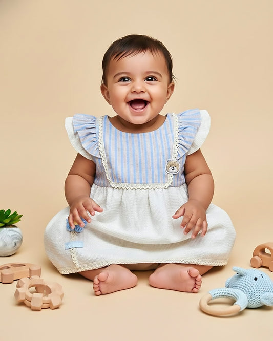 Stripe Cotton Casual Dress With Bloomer