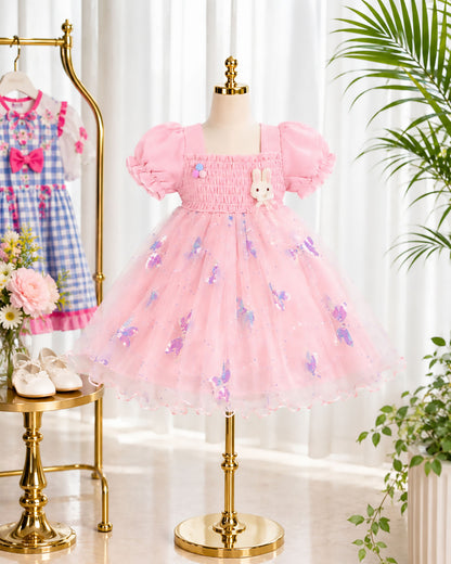 Dragonfly Sequin Smocked Tulle Dress With Brooch Details