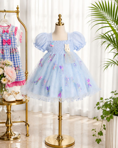 Dragonfly Sequin Smocked Tulle Dress With Brooch Details