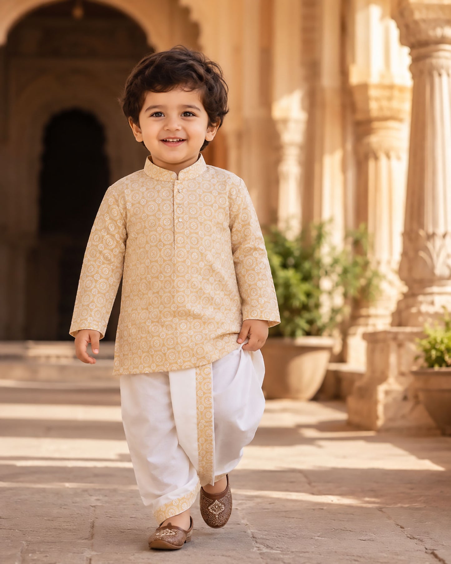 Medallion Embroidered Nehru Collar Kurta / Dhoti Set