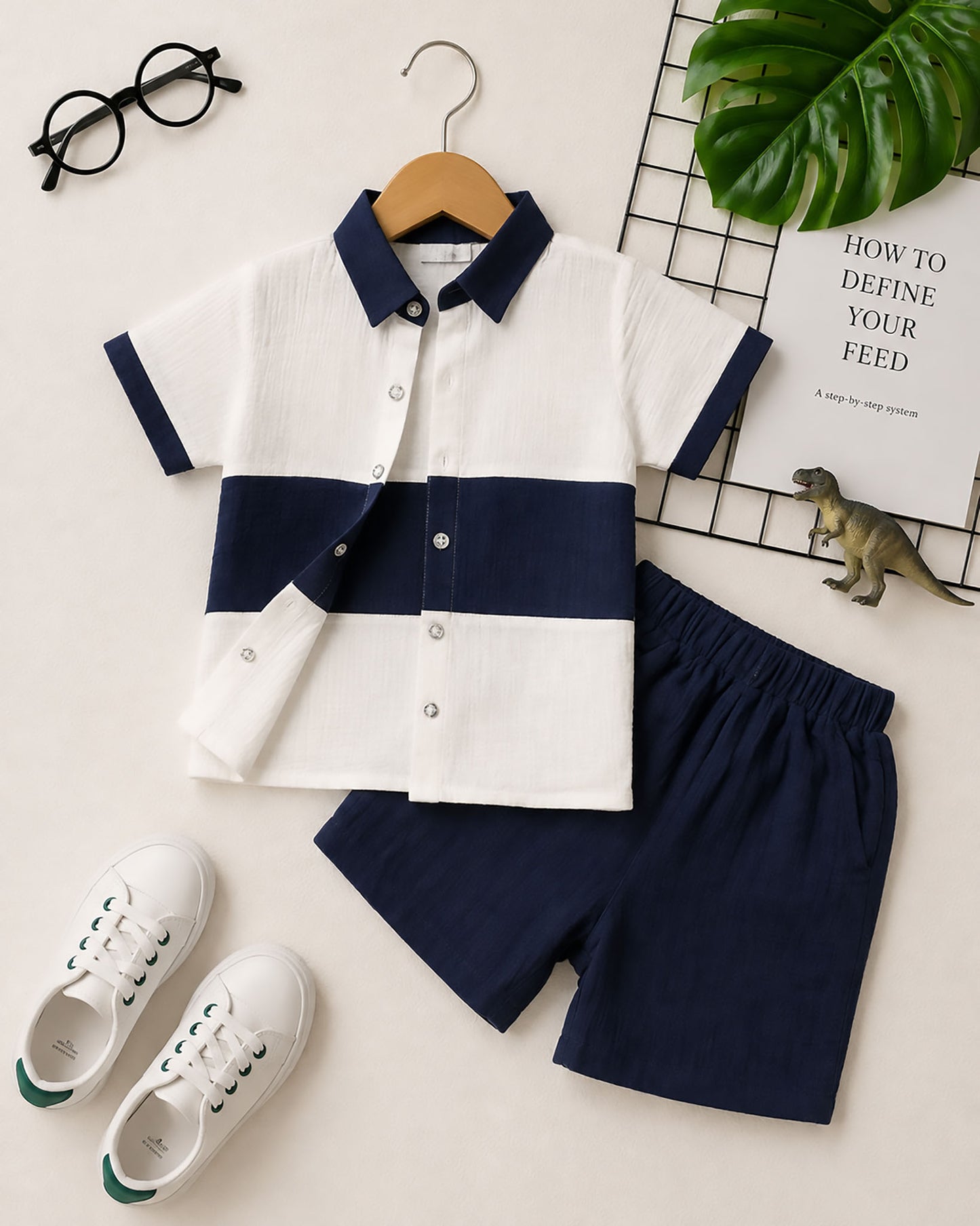 Dual Toned Popcorn Textured Muslin Shorts Co-Ord Set