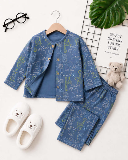 Front Open Jungle Animals Printed Full Sleeve Co-Ord Set