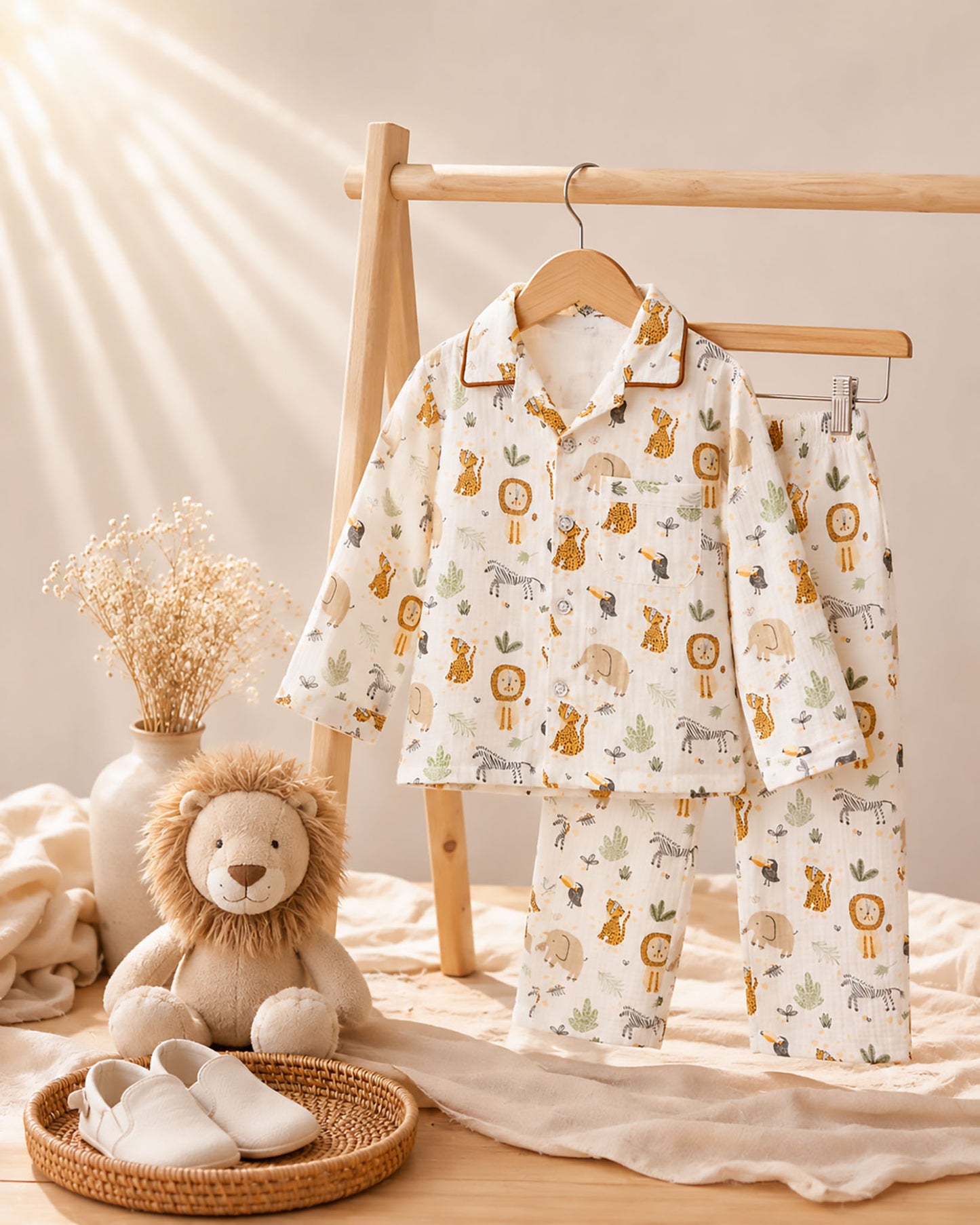 Animals In Jungle Printed Muslin Night Suit