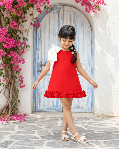3d Layered Hem Sleeveless A-Line Dress With Shoulder Bow Detail