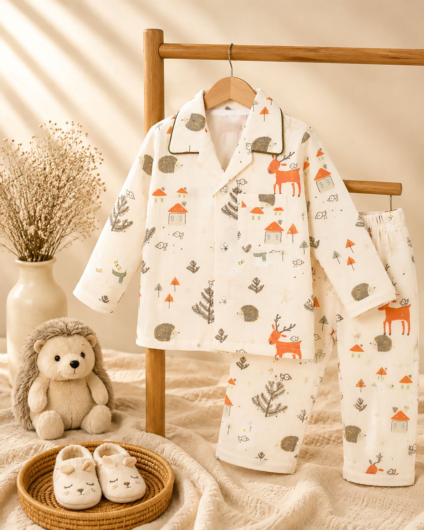 Nordic Winter Animal Printed Muslin Night Suit