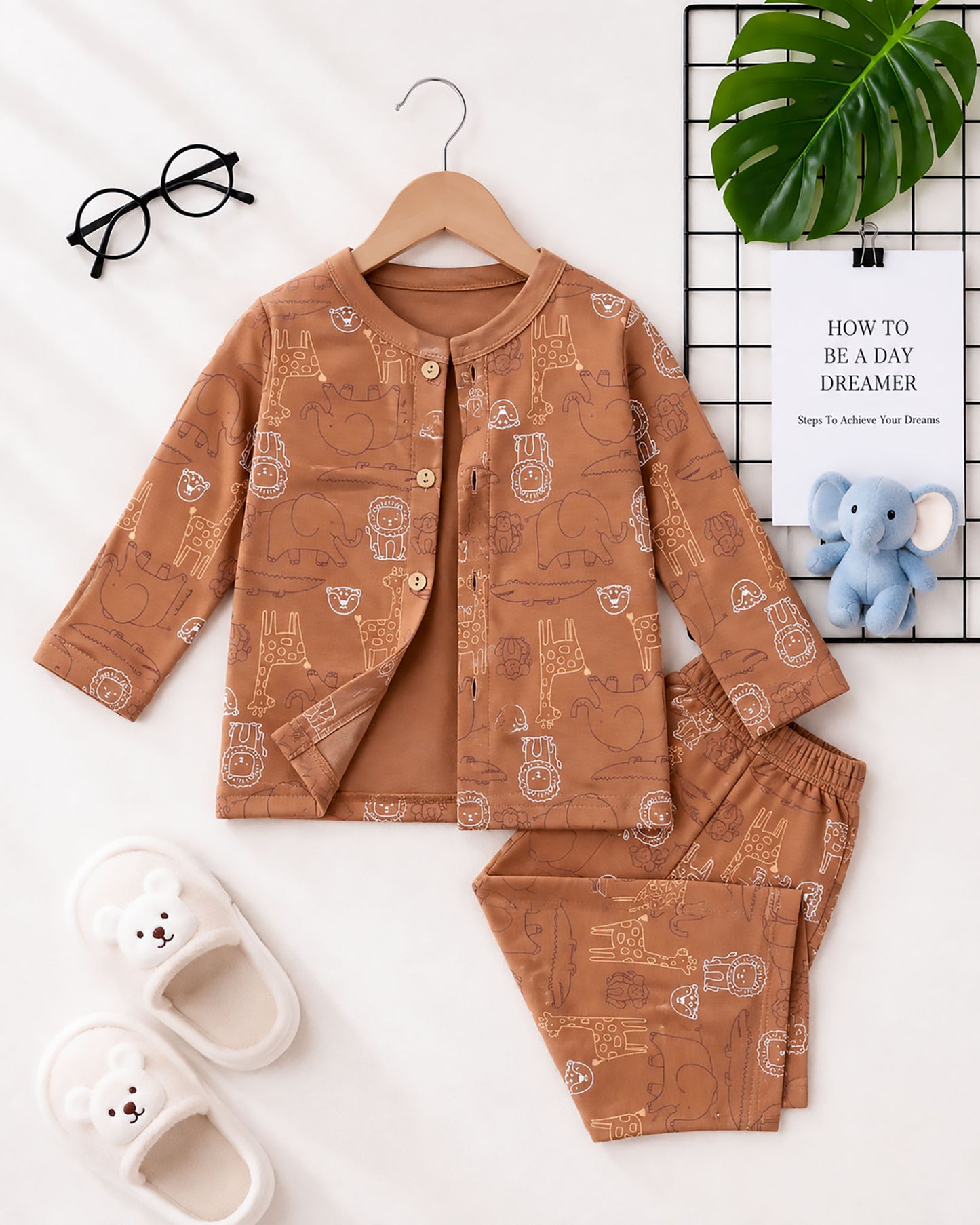 Front Open Jungle Animals Printed Full Sleeve Co-Ord Set