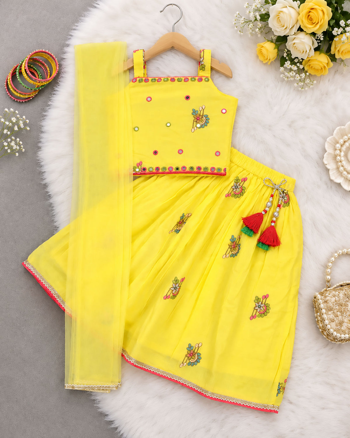 Embroidered Crop Top & Skirt Style Lengha Set