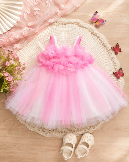 Floral 3d Ruffel Tulle Overlapping Frock Dress