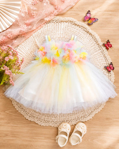 Floral 3d Ruffel Tulle Overlapping Frock Dress