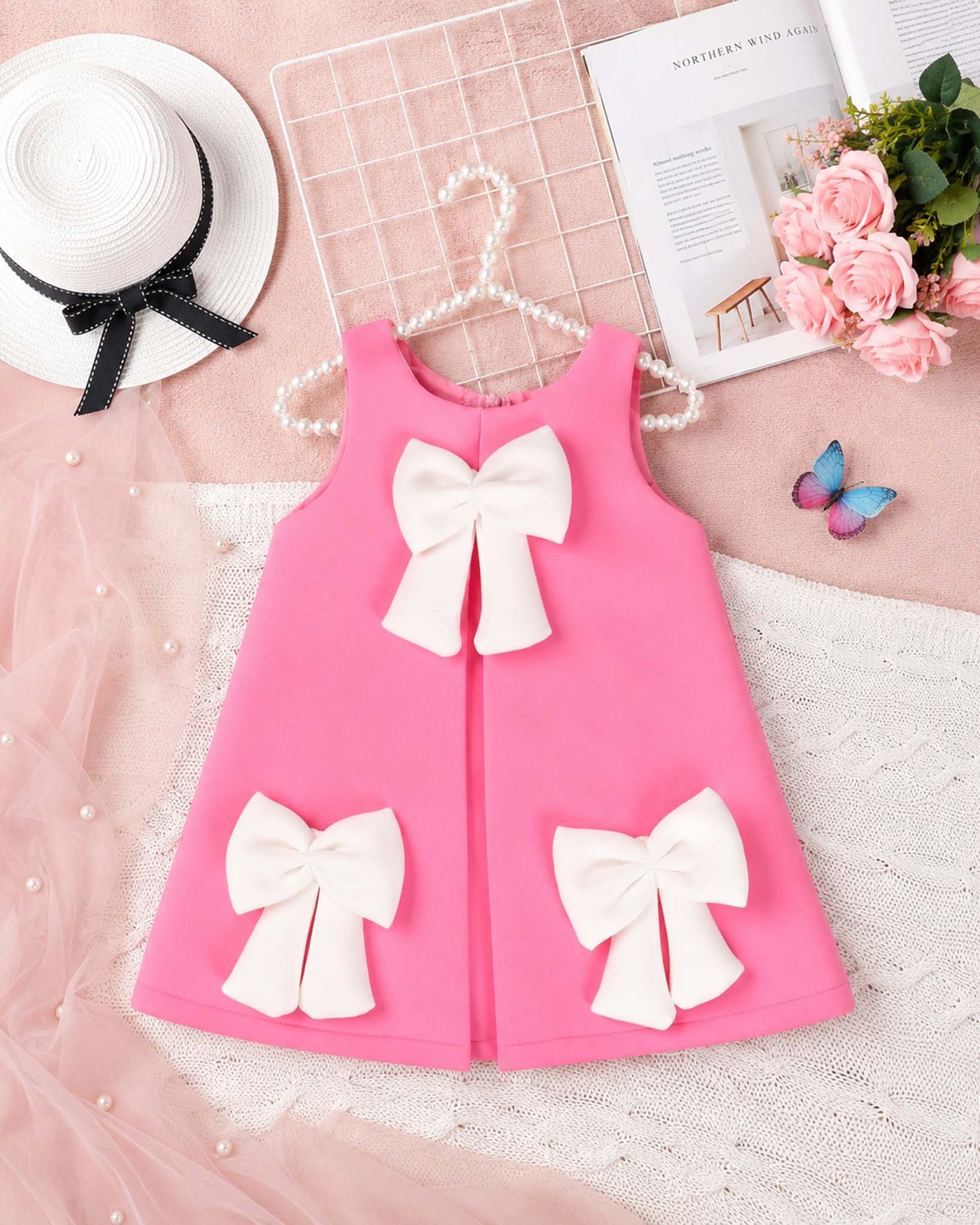 Sleeveless A-Line Frock With Contrasting Bow Details