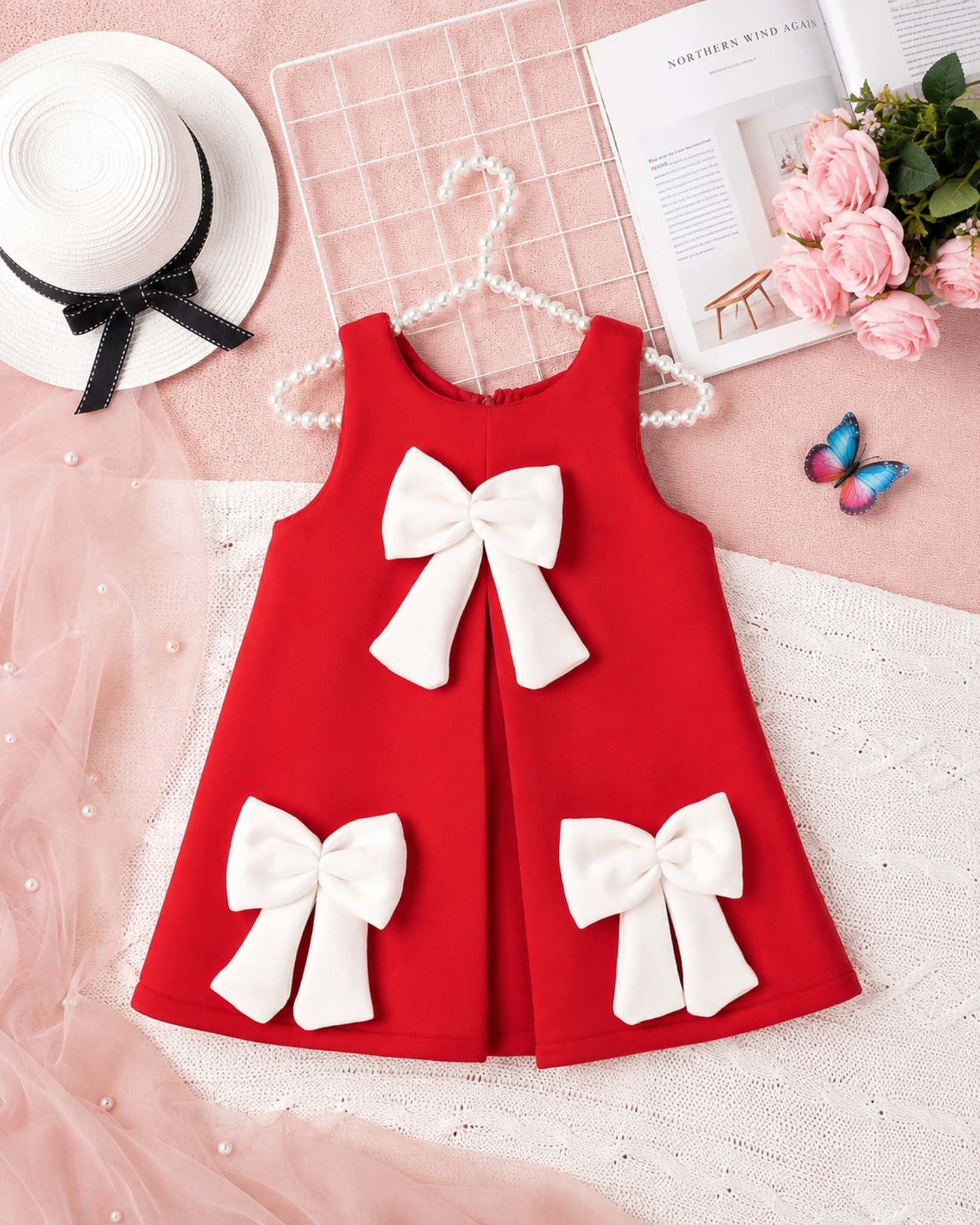 Sleeveless A-Line Frock With Contrasting Bow Details