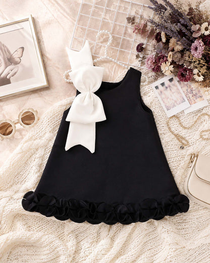 3d Layered Hem Sleeveless A-Line Dress With Shoulder Bow Detail