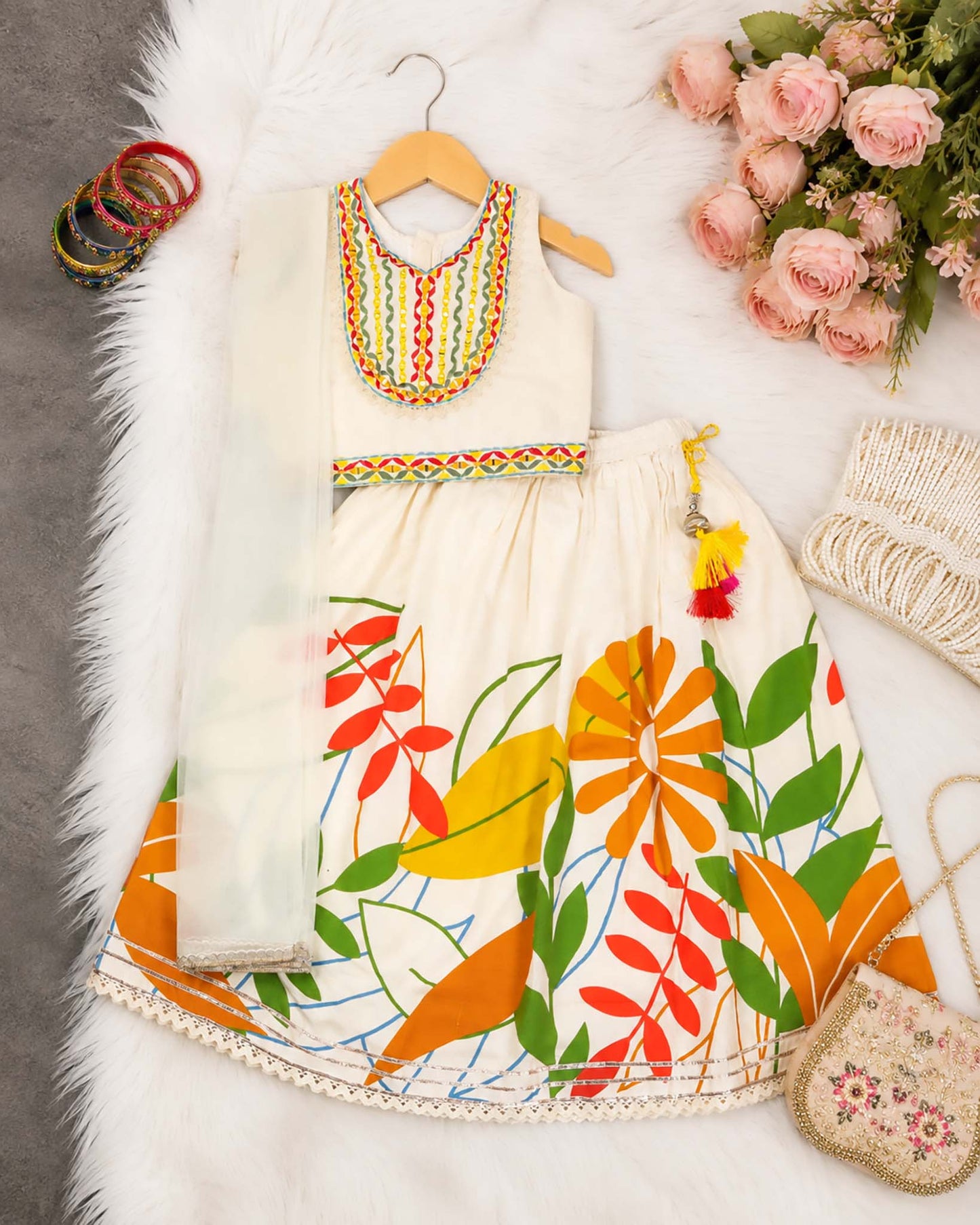 Botanical Printed Indo-Western Top & Flared Lehenga Set
