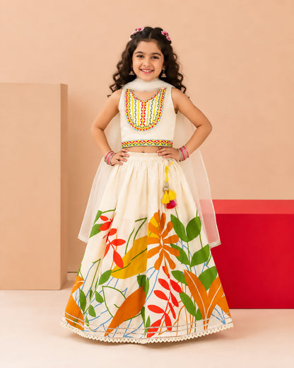 Botanical Printed Indo-Western Top & Flared Lehenga Set
