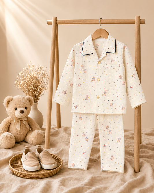 Colorful Star Sky Printed Crinkled Muslin Night Suit