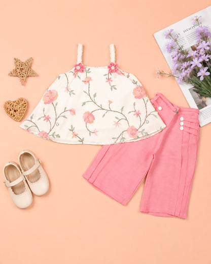 Floral Embroidered Flared Top With Pleated Plazo