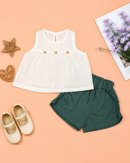 Sleeveless Chikankari Top With Shorts Co-Ord Set