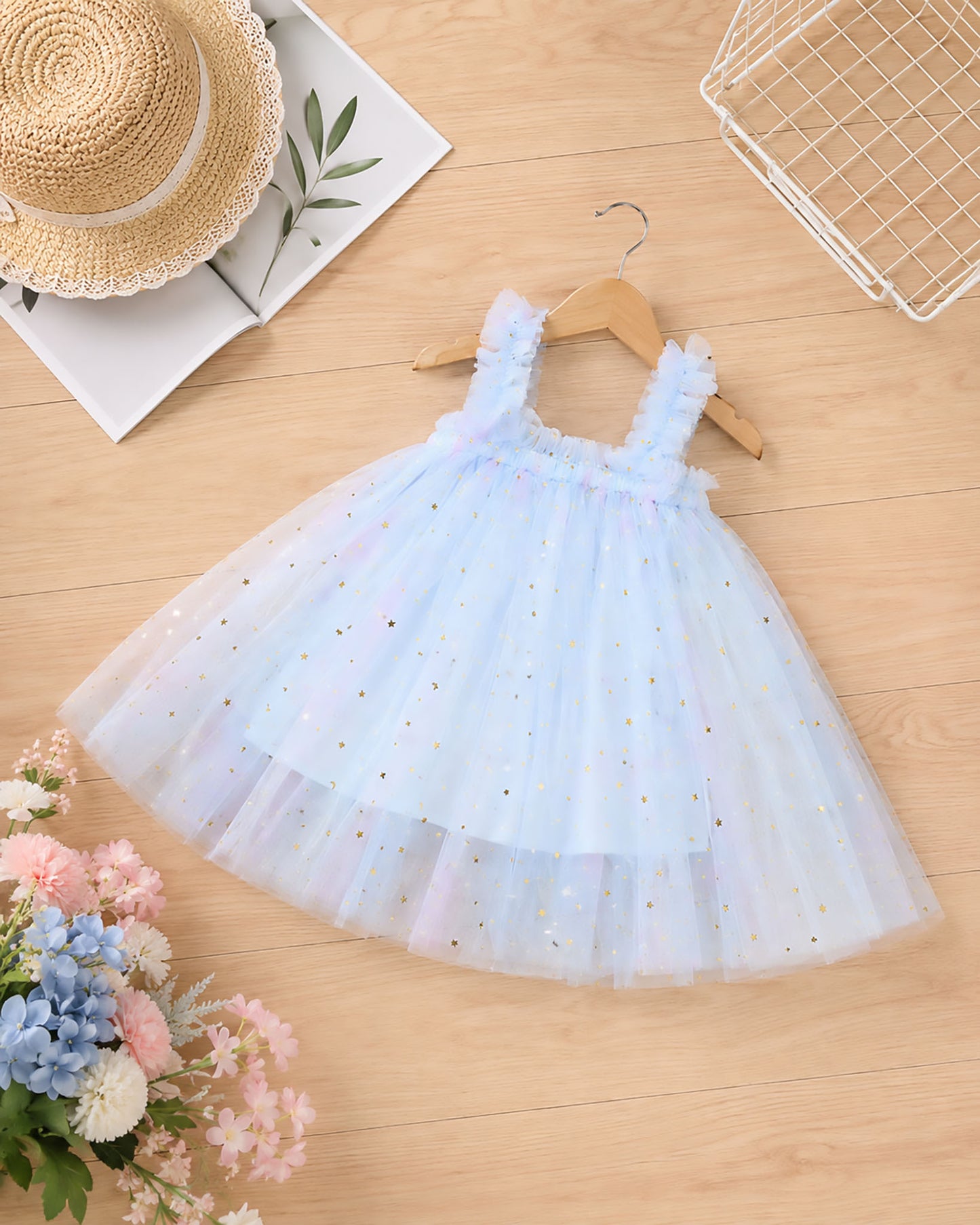 Star Foil Printed Dual Tone Tulle Frock