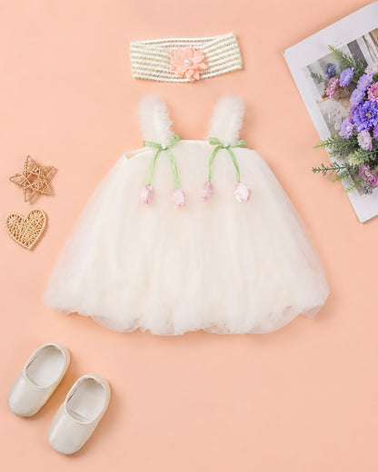 Tulle Dress With Tulip Details & Headband