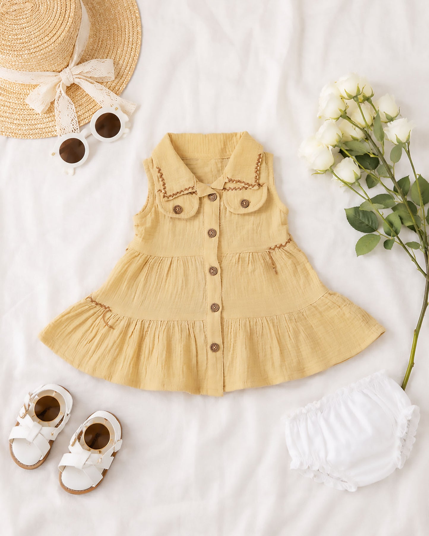 Sleeveless Safari Muslin Dress With Bloomers