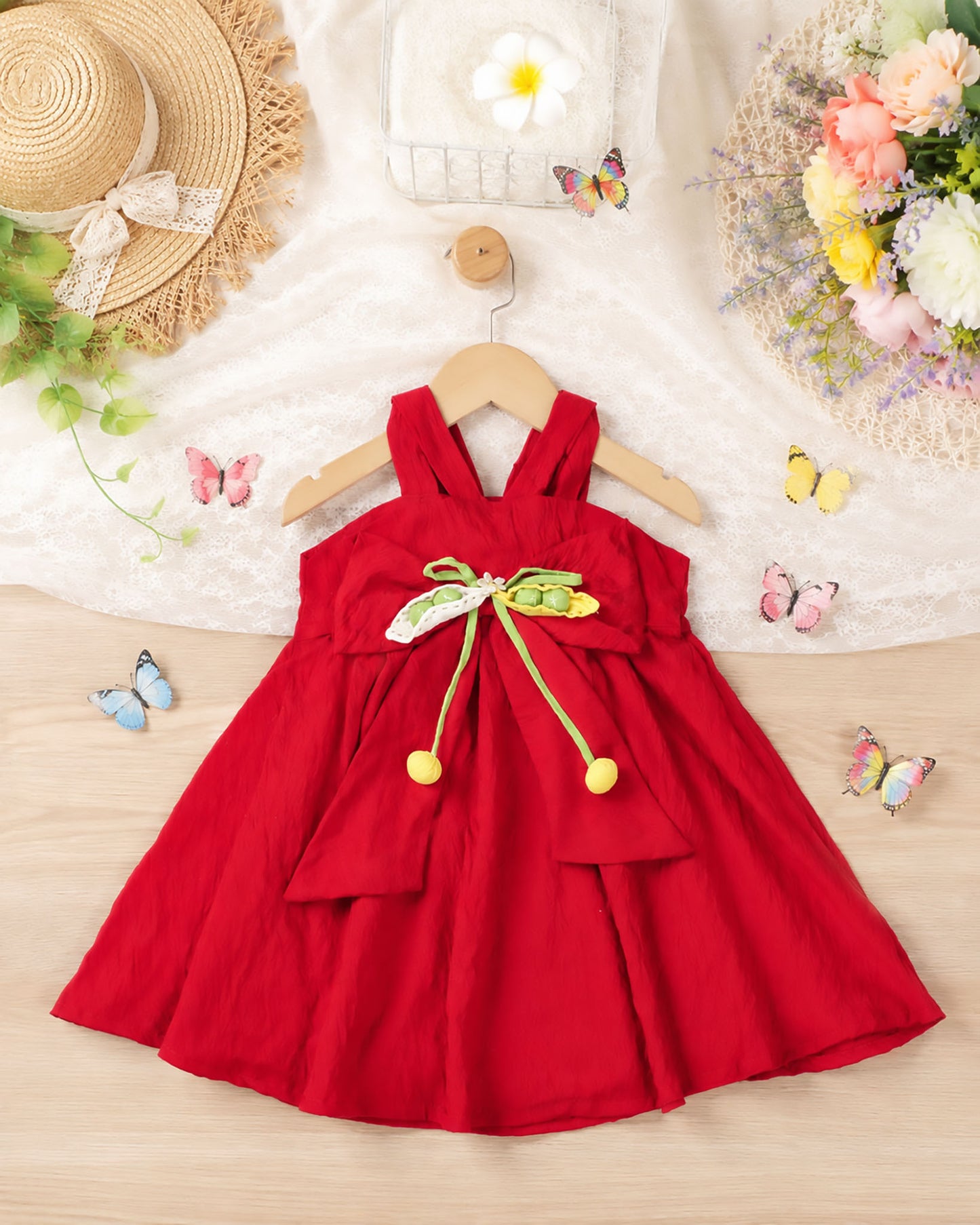 Halter Neck Big Bow A Line Flair Frock With Pea Pod Detail