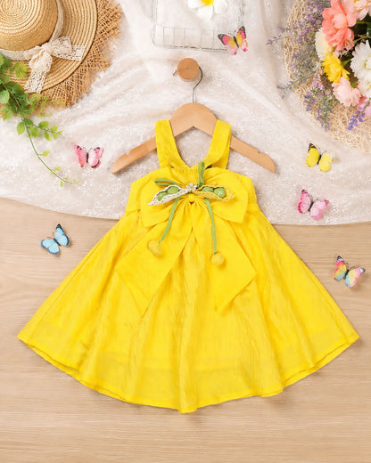 Halter Neck Big Bow A Line Flair Frock With Pea Pod Detail