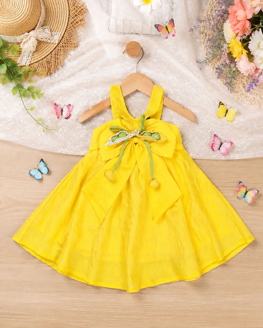 Halter Neck Big Bow A Line Flair Frock With Pea Pod Detail