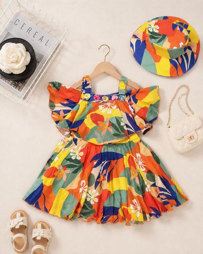 Watercolour Floral Cape Dress With Hat