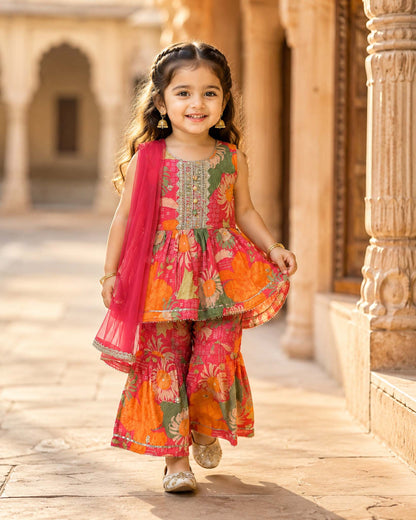 Floral Jaipuri Printed & Embroidered Sharara Set