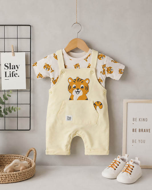Lion Printed Half Sleeve Dungaree Romper