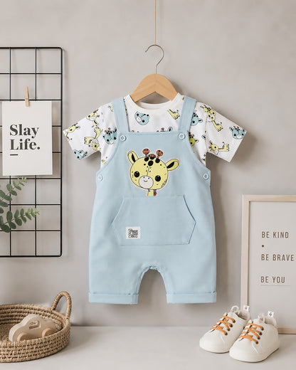 Baby Giraffe Printed Half Sleeve Dungaree Romper