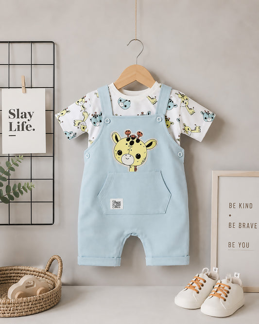 Baby Giraffe Printed Half Sleeve Dungaree Romper