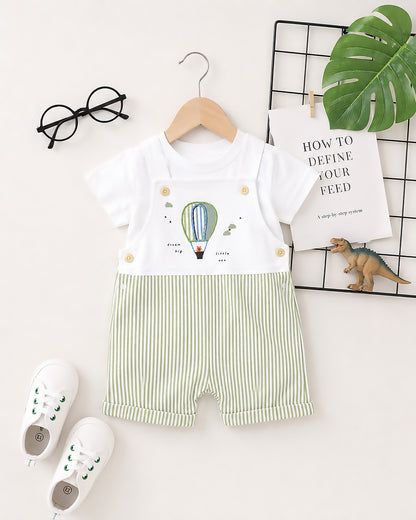 Air Balloon Embroidered Stripe Design Dungaree