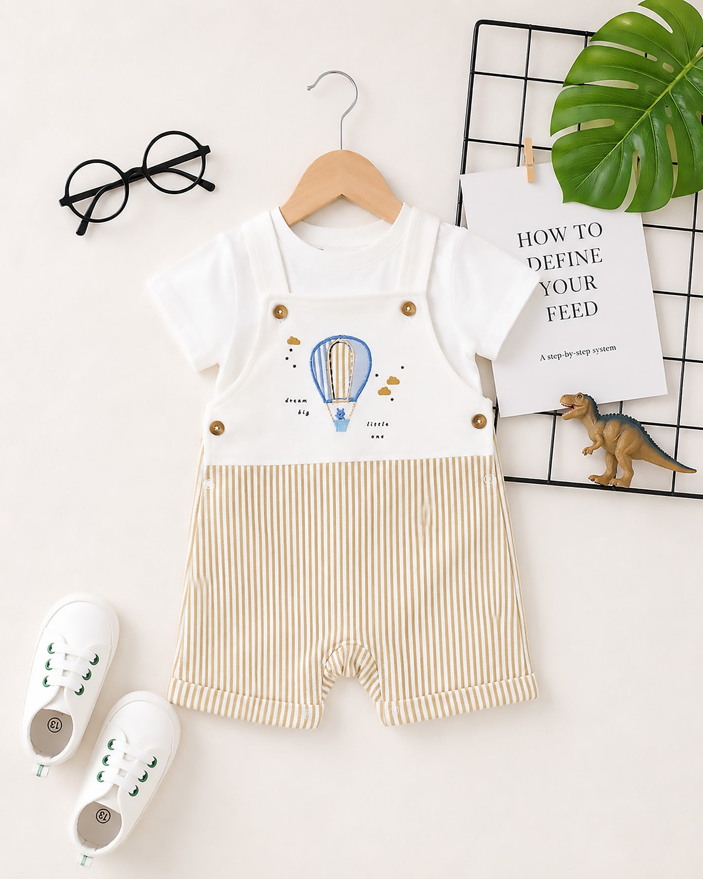 Air Balloon Embroidered Stripe Design Dungaree