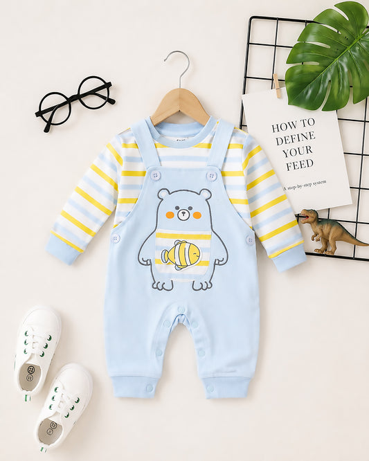 Bear Fish Appliqued Dungaree Romper