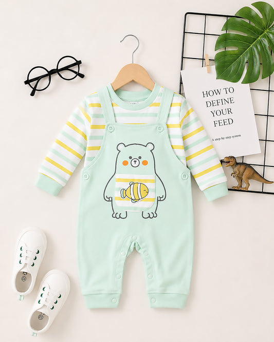 Bear Fish Appliqued Dungaree Romper